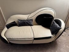 Cream and Black Leather Right Hand Chaise Sofa