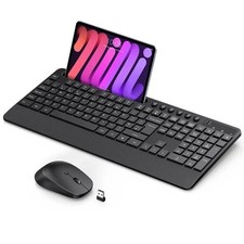 Wireless Keyboard and Mouse Set, 2.4G Cordless Ergonomic Full-Size Keyboard