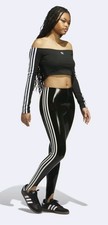Adidas 3-Stripes Black Latex Leggings Pants L Large New Nwt