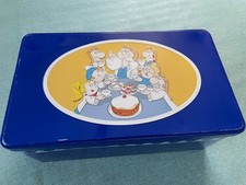 AUTHENTIC VINTAGE TETLEY TEA METAL TIN BLUE TEAFOLK ON LID COLLECTABLE