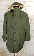 Vintage NAT Olive Green Army Style Parka Jacket with fleece liner size Medium