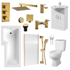 Hadley L Shape Shower Vanity Bathroom Suite - Brushed Brass - 1700 - Left Hand