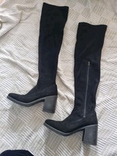 Topshop Black Faux Suede Fabric 3.5" Over The Knee Thigh Boots in Size 5 STD