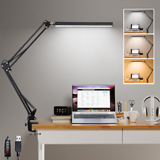 Dimmable LED Desk Lamp with Clamp 3 Colors 10 Modes Swing Arm Clip-on Table Lamp