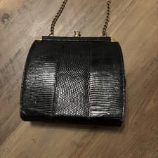 Vintage 1960s Lizard Skin Clutch Bag: Gold Chain Shoulder Bag Pochette