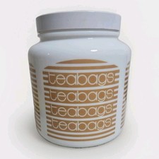 CLP Vintage Storage tea Canister white milk glass brown stripe design container