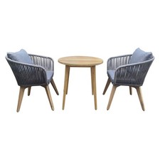 Garden Bistro Set 2 Seater Grey Natural Wooden Table Chairs Outdoor Furniture
