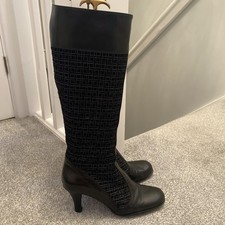Hobbs black Italian Leather patterned knee high boots size 7 EU 40 US 9.5