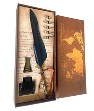 Pen Set Calligraphy Feather Quill - 6 nib dip pen set 1502 world map series
