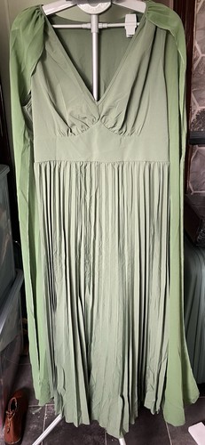 Sage green pleated - maxi, dress