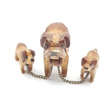 Black Forest Carved Wood St Bernard Dog 4cm & Pups Chains Miniature Dolls House
