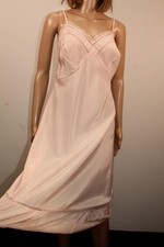 VTG WW2 ERA 1940s-50S PINK SATIN ACETATE & LACE FULL SLIP PETTICOAT SZ 40" TALL