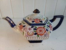 Antique S Johnson Burslem Imari Style Hexagonal Teapot with Gilding (FO)