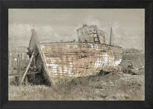 Old ship wreck framed wall - wreck, art