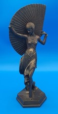 Art Deco lady with fan resin antique bronze color figurine - 28cm tall - damaged