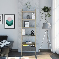 Manhattan Ladder Bookcase, Antique Wax Finish, Adjustable Shelves, Narrow Space