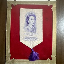 1953 Embroidered Silk Bookmark Elizabeth II Coronation in Presentation Card