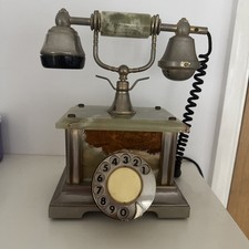 Vintage Old Brass Italian Antique Onyx Marble Dial Landline Telephone