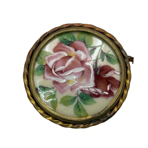 Limoges porcelain rose brooch - rose,