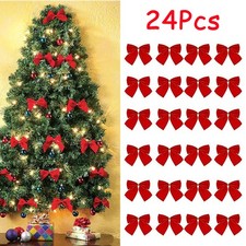 24Pcs Christmas Tree Bows Hanging Red Bowknot Decor Xmas Party Wreaths Wrapping