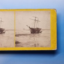 Ryde Stereoview 3D C1870 Real Photo Isle of Wight Coal Boat Tall Ship Wreck