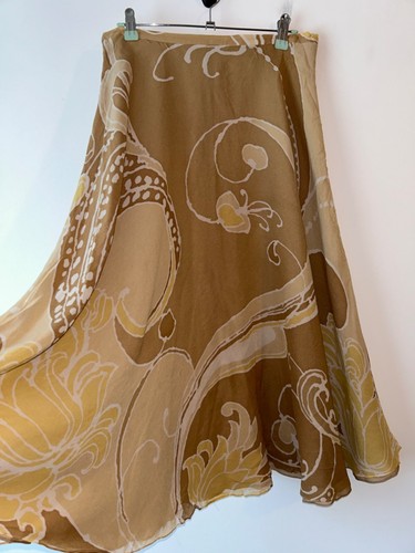 Midi brown skirt - lined, silk
