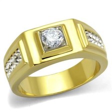 Mens pinky ring gold cz signet