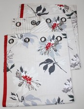 Next Floral Eyelet Curtains 53” x 54” Red Grey Flower Print Lined Modern Cotton