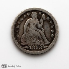 UNITED STATES: 1 x Seated Liberty Dime 1853 Silver 0.900 Coin.