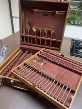 VINTAGE MID CENTURY DAVID BAGOTT DESIGN LTD. BRASS CUTLERY 79 PIECE SET IN CASE