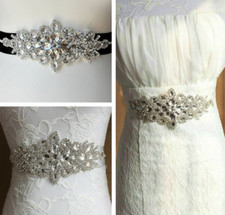 Bridal Wedding Bridesmaid Dress Sash Crystal Rhinestone Black Ribbon Waist Belt+