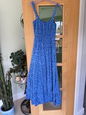 Zara Blue Floral Print Midi Maxi Summer Beach Casual Dress - S