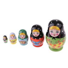 5pcs Wooden Russian Nesting Dolls Matryoshka Set Girls Flowers Hand Painted