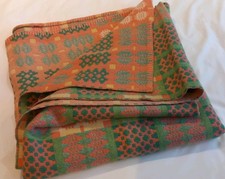 Welsh Wool Blanket.Large Single Double Sided Single ..Oranges Greens and Yellows