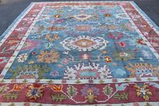 Vintage Traditional Hand Made Turkish Oushak Oriental Wool Blue Carpet 384x300cm