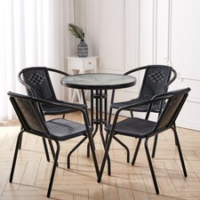 Patio Furniture Bistro Set Garden Table Plastic Stacking Chairs Outdoor Balcony