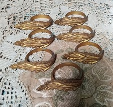 7 ANTIQUE FRENCH ORMOLU CHATEAU CURTAIN RINGS c1850 ACANTHUS FLOWER FLOURISH