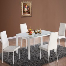 Stylish Dining Table 4/6Chairs Set Glass Top Leather Seat Kitchen Room Furniture