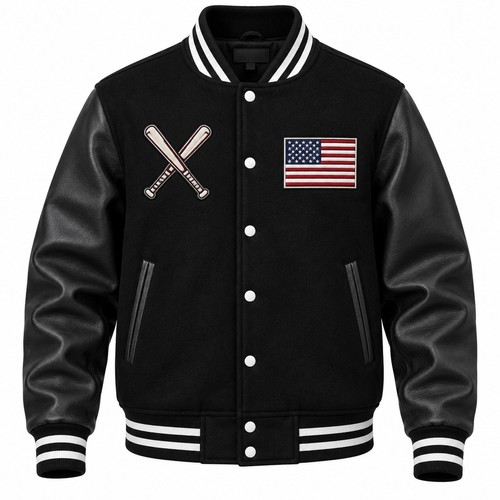 Men black varsity jacket - black,