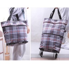 Upgrade Shopping Bag with Wheels Portable Trolley Bags Grocery PLAID