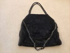 Faux Black Suede Shoulder Bag With Gun Metal Grey Metal Handles And Edging