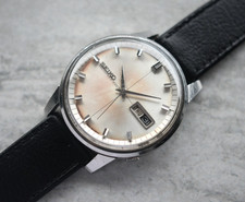 December 1965 Vintage Seiko 6619 Rare Automatic Leather Silver Sunburst Watch
