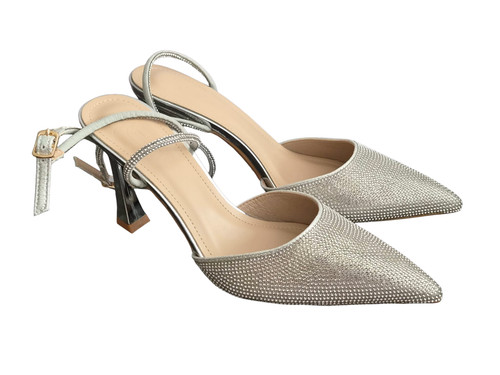 Silver diamante slingback - silver,