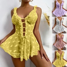 Sexy Womens Lace Sissy Nightdress Lingerie Underwear Sleepwear Babydoll Dress