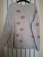 F&F Lips Design Cotton Jumper. Size 20(44") Light Grey Mix