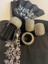 Black & Silver Christmas Napkins with Napkin Holders Set of 4 100% Cotton  