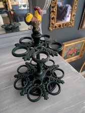 Egg holder Cast Iron Egg Stand Green with painted Chicken/Cockerel. Vintage