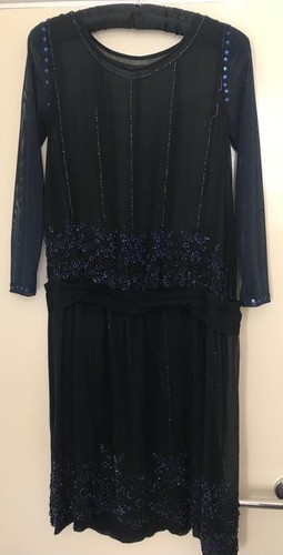 Navy blue 1920s flapper dress - navy,
