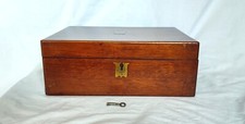 Antique Victorian Mahogany Writing Slope Box–Portable Lap Desk-Lock & Key