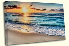 Sunset Ocean Golden Stunning Canvas Print Wall Art Picture